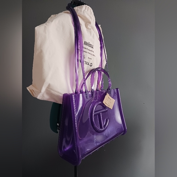 NWT Telfar x Melissa Translucent Purple Tote ,crossbody LARGE Jelly Shopper+dust - Picture 2 of 11